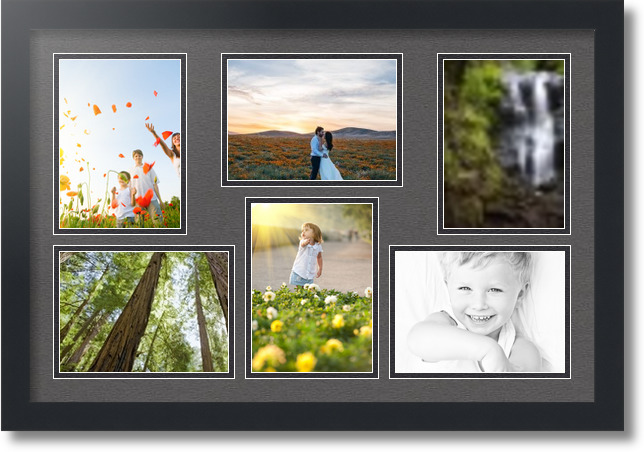 ArtToFrames Collage Mat Picture Photo Frame 6 5x7" Openings in Satin Black 351