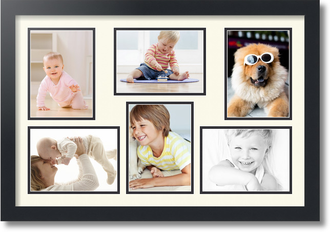 ArtToFrames Collage Mat Picture Photo Frame 6 5x7" Openings in Satin Black 351