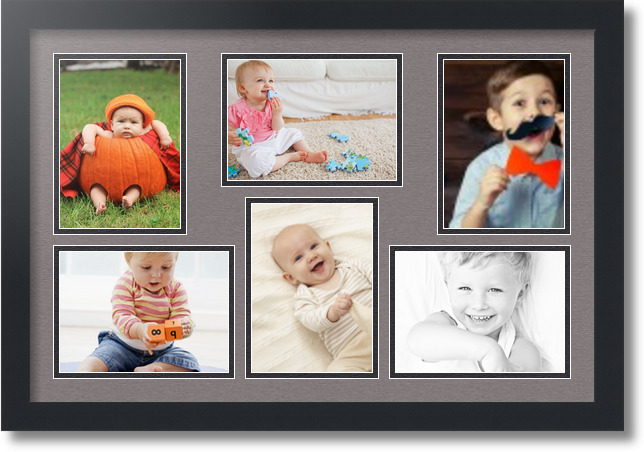 ArtToFrames Collage Mat Picture Photo Frame 6 5x7" Openings in Satin Black 351