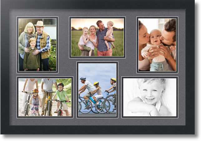 ArtToFrames Collage Mat Picture Photo Frame 6 5x7" Openings in Satin Black 351