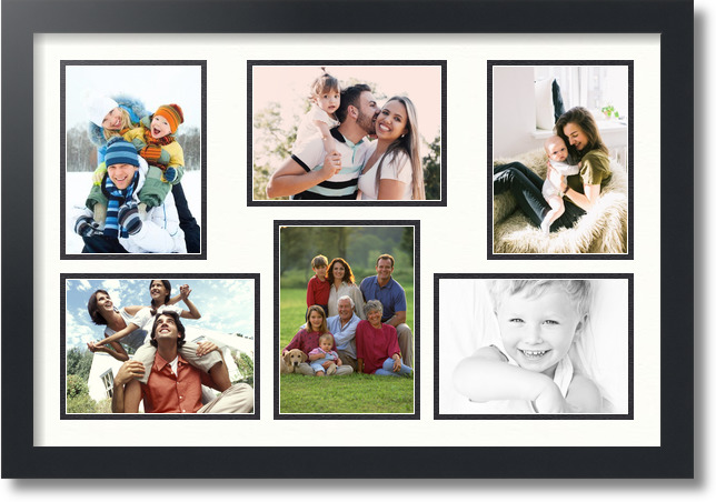 ArtToFrames Collage Mat Picture Photo Frame 6 5x7" Openings in Satin Black 351