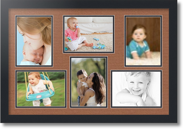 ArtToFrames Collage Mat Picture Photo Frame 6 5x7" Openings in Satin Black 351