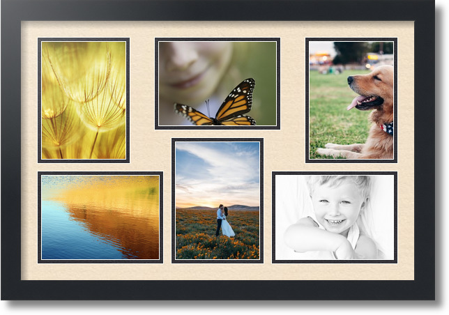 ArtToFrames Collage Mat Picture Photo Frame 6 5x7" Openings in Satin Black 351