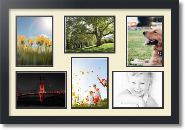 ArtToFrames Collage Mat Picture Photo Frame 6 5x7" Openings in Satin Black 351