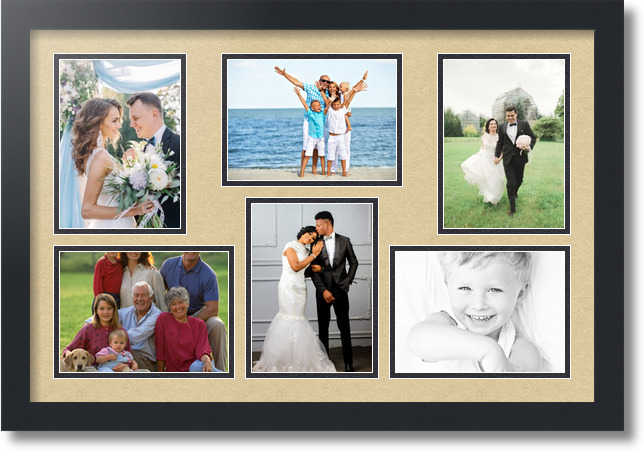 ArtToFrames Collage Mat Picture Photo Frame 6 5x7" Openings in Satin Black 351