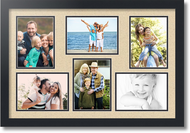 ArtToFrames Collage Mat Picture Photo Frame 6 5x7" Openings in Satin Black 351