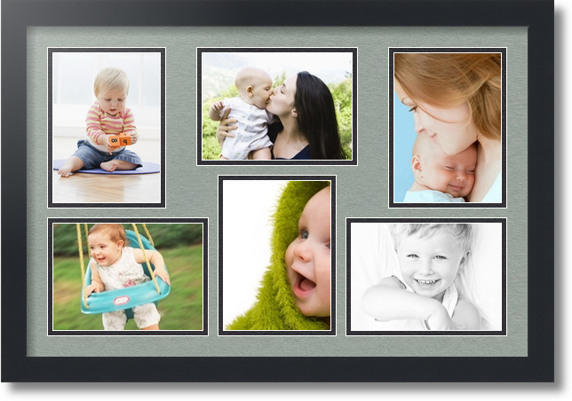 ArtToFrames Collage Mat Picture Photo Frame 6 5x7" Openings in Satin Black 351