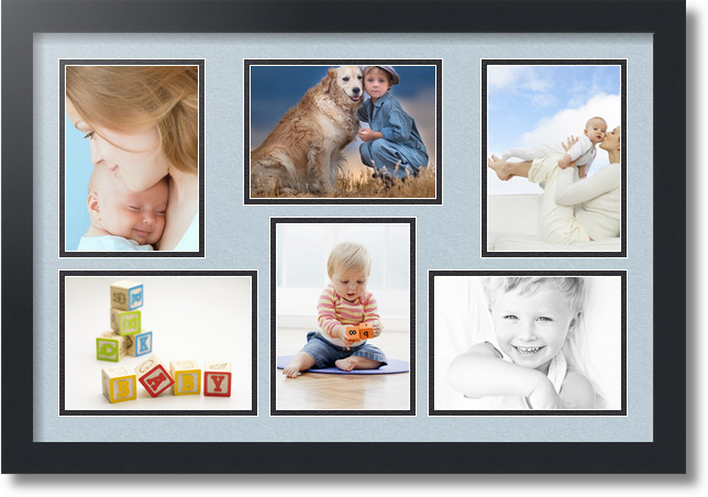 ArtToFrames Collage Mat Picture Photo Frame 6 5x7" Openings in Satin Black 351