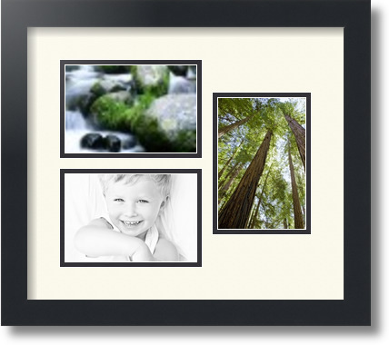 ArtToFrames Collage Mat Picture Photo Frame 3 4x6" Openings in Satin Black 389