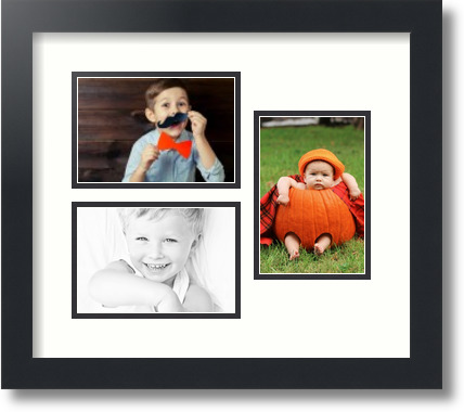 ArtToFrames Collage Mat Picture Photo Frame 3 4x6" Openings in Satin Black 389