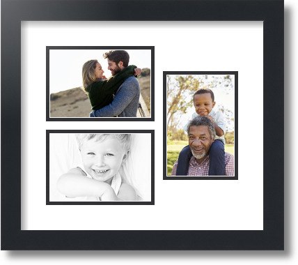 ArtToFrames Collage Mat Picture Photo Frame 3 4x6" Openings in Satin Black 389