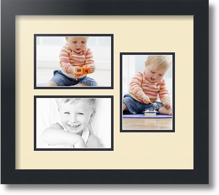 ArtToFrames Collage Mat Picture Photo Frame 3 4x6" Openings in Satin Black 389