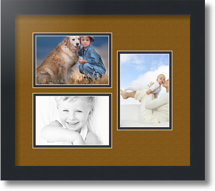 ArtToFrames Collage Mat Picture Photo Frame 3 4x6" Openings in Satin Black 389