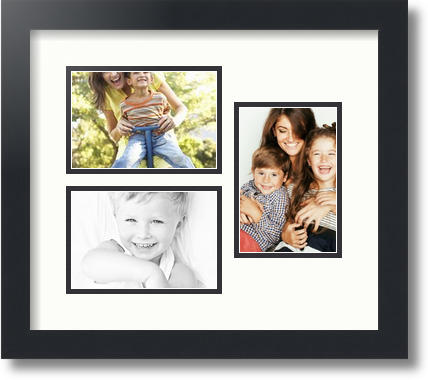 ArtToFrames Collage Mat Picture Photo Frame 3 4x6" Openings in Satin Black 389