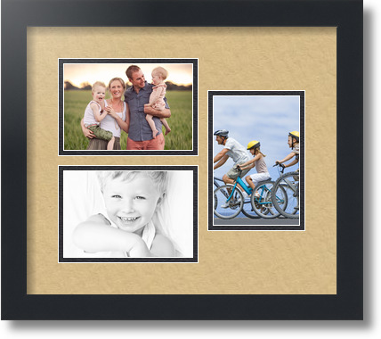 ArtToFrames Collage Mat Picture Photo Frame 3 4x6" Openings in Satin Black 389