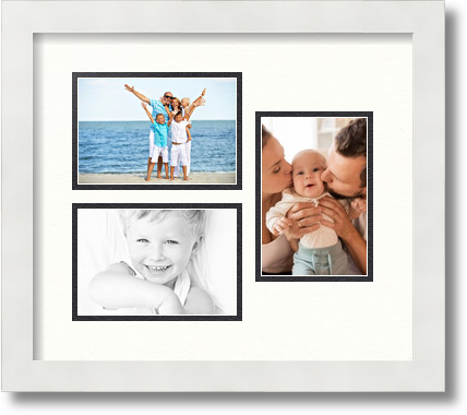 ArtToFrames Collage Mat Picture Photo Frame 3 4x6" Openings in Satin White 389