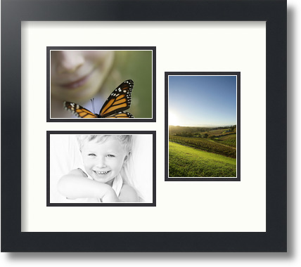 ArtToFrames Collage Mat Picture Photo Frame 3 4x6" Openings in Satin Black 389