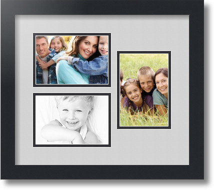 ArtToFrames Collage Mat Picture Photo Frame 3 4x6" Openings in Satin Black 389