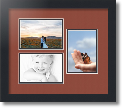 ArtToFrames Collage Mat Picture Photo Frame 3 4x6" Openings in Satin Black 389