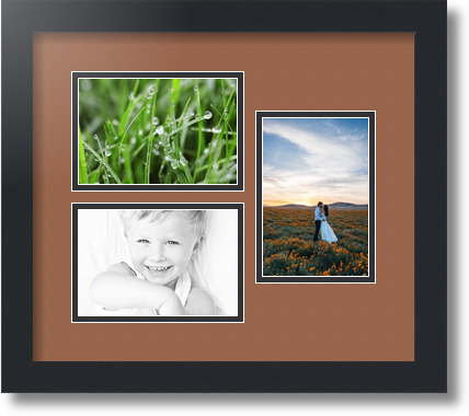 ArtToFrames Collage Mat Picture Photo Frame 3 4x6" Openings in Satin Black 389