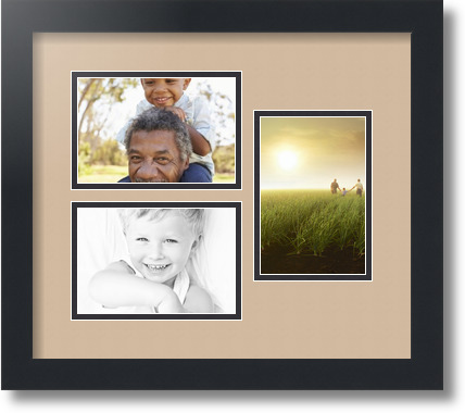 ArtToFrames Collage Mat Picture Photo Frame 3 4x6" Openings in Satin Black 389