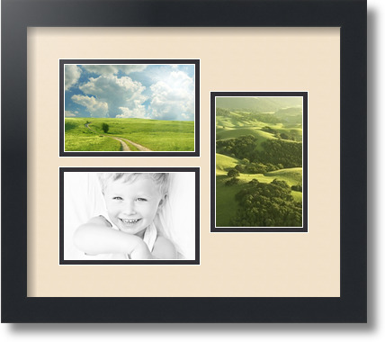 ArtToFrames Collage Mat Picture Photo Frame 3 4x6" Openings in Satin Black 389