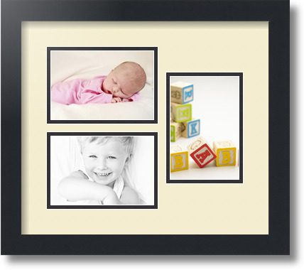 ArtToFrames Collage Mat Picture Photo Frame 3 4x6" Openings in Satin Black 389