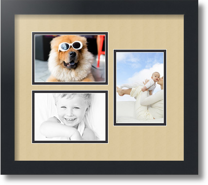 ArtToFrames Collage Mat Picture Photo Frame 3 4x6" Openings in Satin Black 389