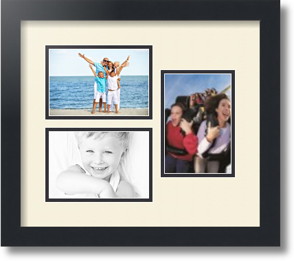 ArtToFrames Collage Mat Picture Photo Frame 3 4x6" Openings in Satin Black 389