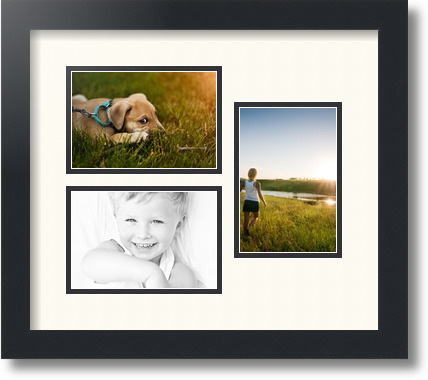 ArtToFrames Collage Mat Picture Photo Frame 3 4x6" Openings in Satin Black 389