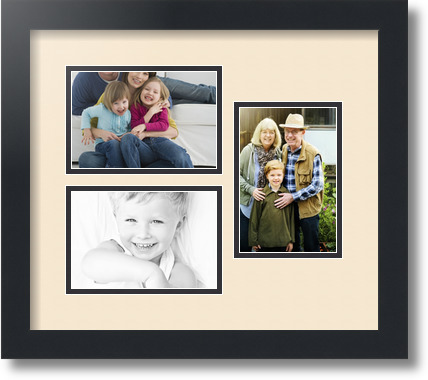 ArtToFrames Collage Mat Picture Photo Frame 3 4x6" Openings in Satin Black 389