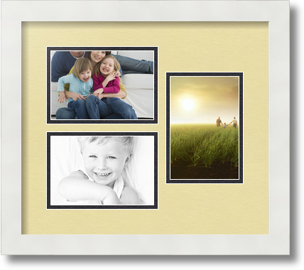 ArtToFrames Collage Mat Picture Photo Frame 3 4x6" Openings in Satin White 389