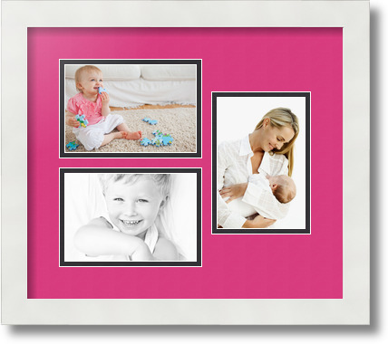 ArtToFrames Collage Mat Picture Photo Frame 3 4x6" Openings in Satin White 389