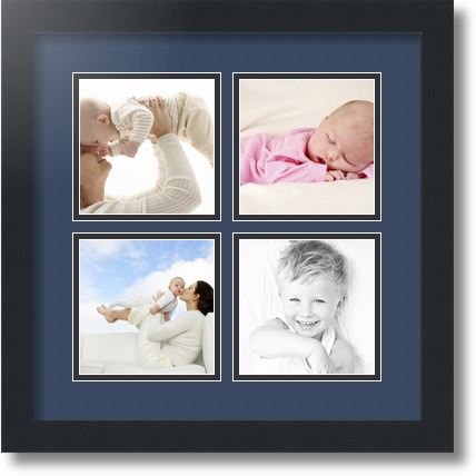 ArtToFrames Collage Photo Frame Double Mat with 4-4x4 Openings with Satin  Black Frame and Chantilly mat.