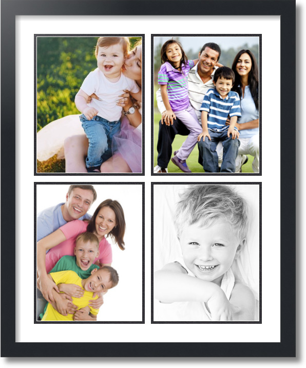 ArtToFrames Collage Mat Picture Photo Frame  4 8.5x11" Openings in Black 564