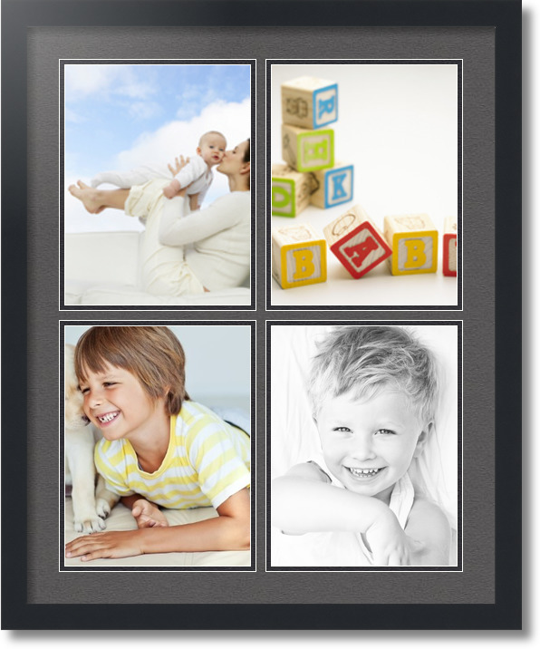 ArtToFrames Collage Photo Frame Double Mat with 4-4x4 Openings with Satin  Black Frame and Chantilly mat.