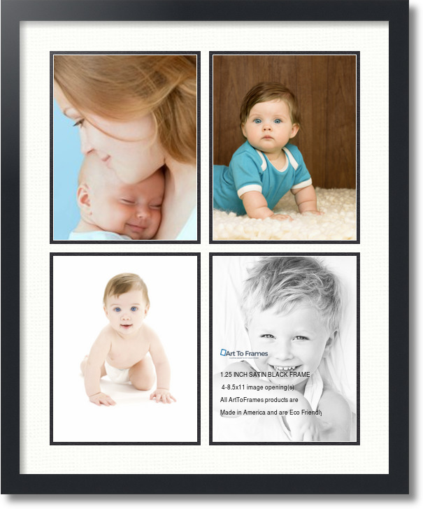 ArtToFrames Collage Mat Picture Photo Frame  4 8.5x11" Openings in Black 564