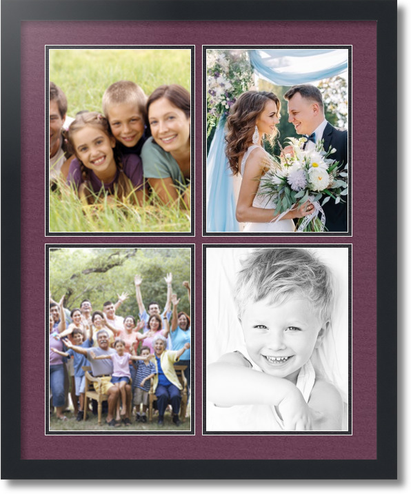 ArtToFrames Collage Mat Picture Photo Frame  4 8.5x11" Openings in Black 564