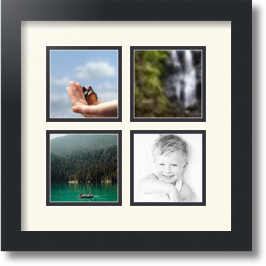 ArtToFrames Collage Mat Picture Photo Frame - 4 4x4" Openings in Satin Black 6