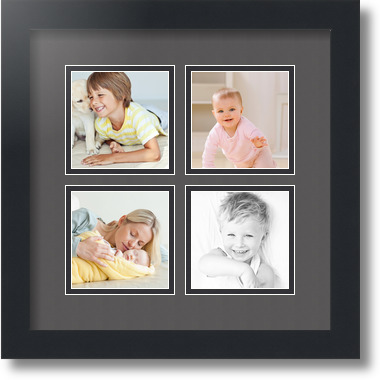 ArtToFrames Collage Mat Picture Photo Frame - 4 4x4" Openings in Satin Black 6