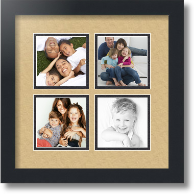 ArtToFrames Collage Mat Picture Photo Frame - 4 4x4" Openings in Satin Black 6