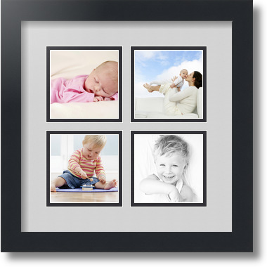 ArtToFrames Collage Mat Picture Photo Frame - 4 4x4" Openings in Satin Black 6