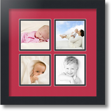 ArtToFrames Collage Mat Picture Photo Frame - 4 4x4" Openings in Satin Black 6