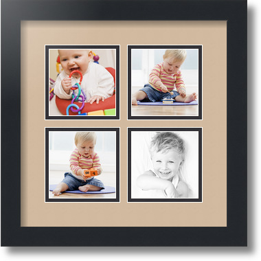 ArtToFrames Collage Mat Picture Photo Frame - 4 4x4" Openings in Satin Black 6