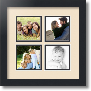 ArtToFrames Collage Mat Picture Photo Frame - 4 4x4" Openings in Satin Black 6