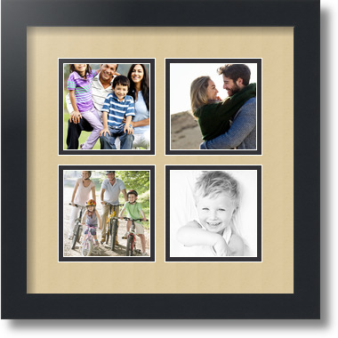 ArtToFrames Collage Mat Picture Photo Frame - 4 4x4" Openings in Satin Black 6