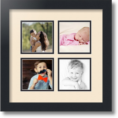 ArtToFrames Collage Mat Picture Photo Frame - 4 4x4" Openings in Satin Black 6