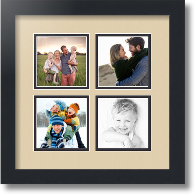 ArtToFrames Collage Mat Picture Photo Frame - 4 4x4" Openings in Satin Black 6