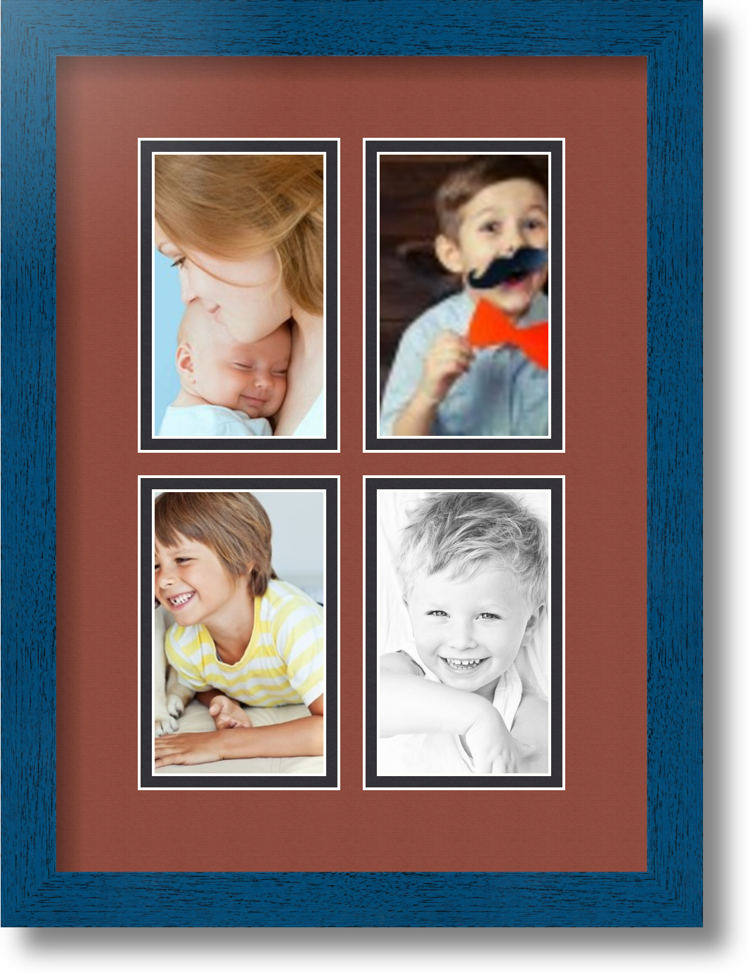 ArtToFrames Collage Mat Picture Photo Frame 4 3x5" Openings in Blue