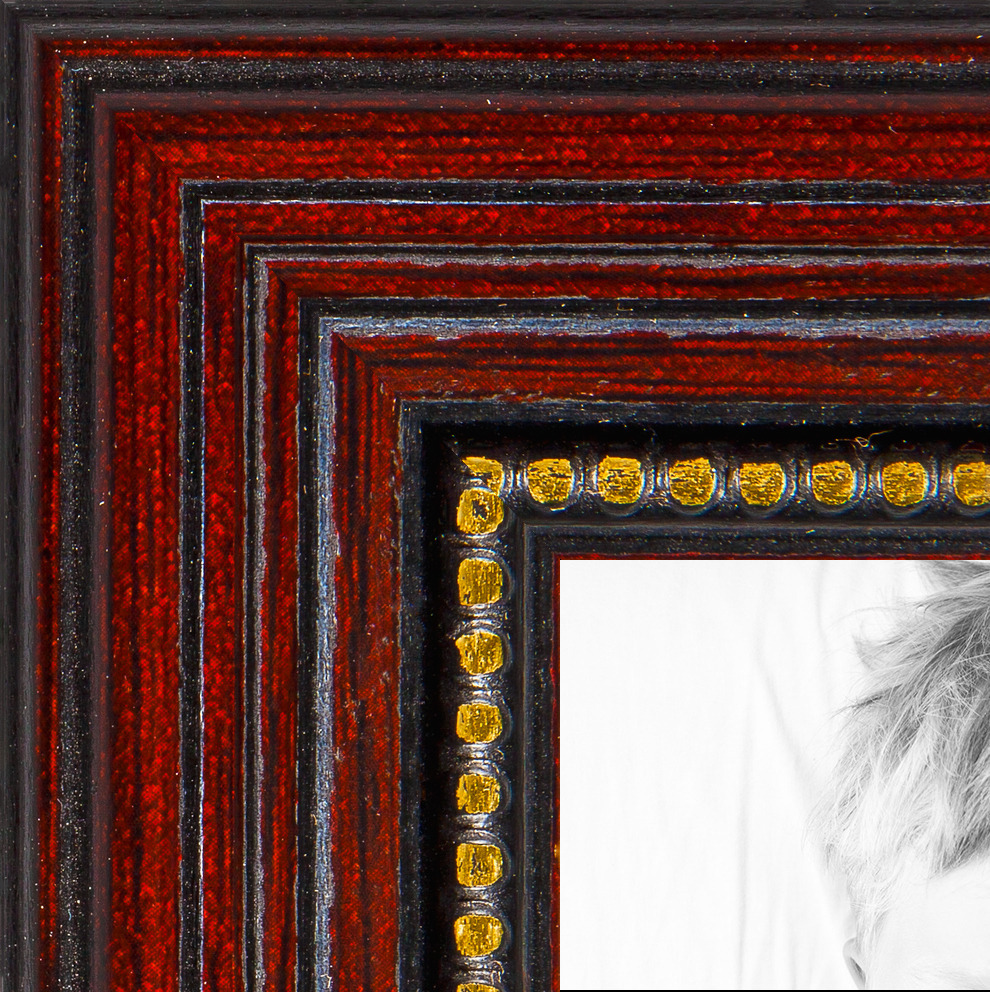 Arttoframes 1 Custom Poster Frame Red Cherry With Beads Wood 4316 Cherry With Gold Beads Wood Picture Poster Frame 80801 Lg